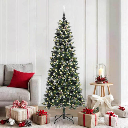 Artificial Christmas Tree Green 180 cm with LEDs &black balls