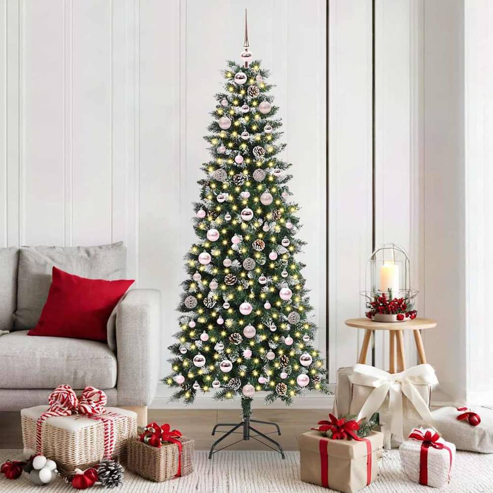 Artificial Christmas Tree Green 180 cm with LEDs &pink balls