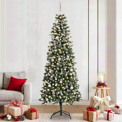 Artificial Christmas Tree Green 210 cm with LEDs &rose gold balls