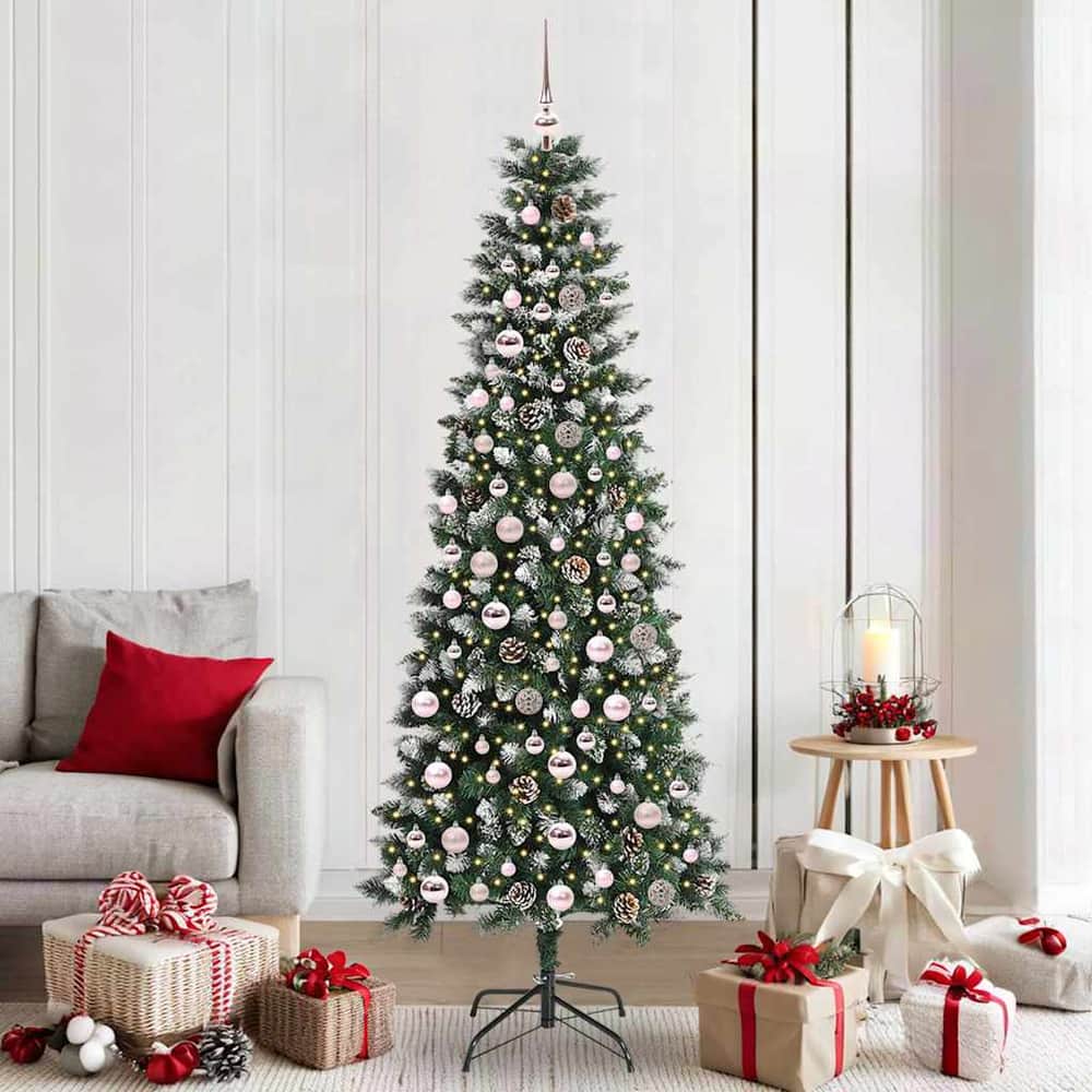 Artificial Christmas Tree Green 210 cm with LEDs &pink balls