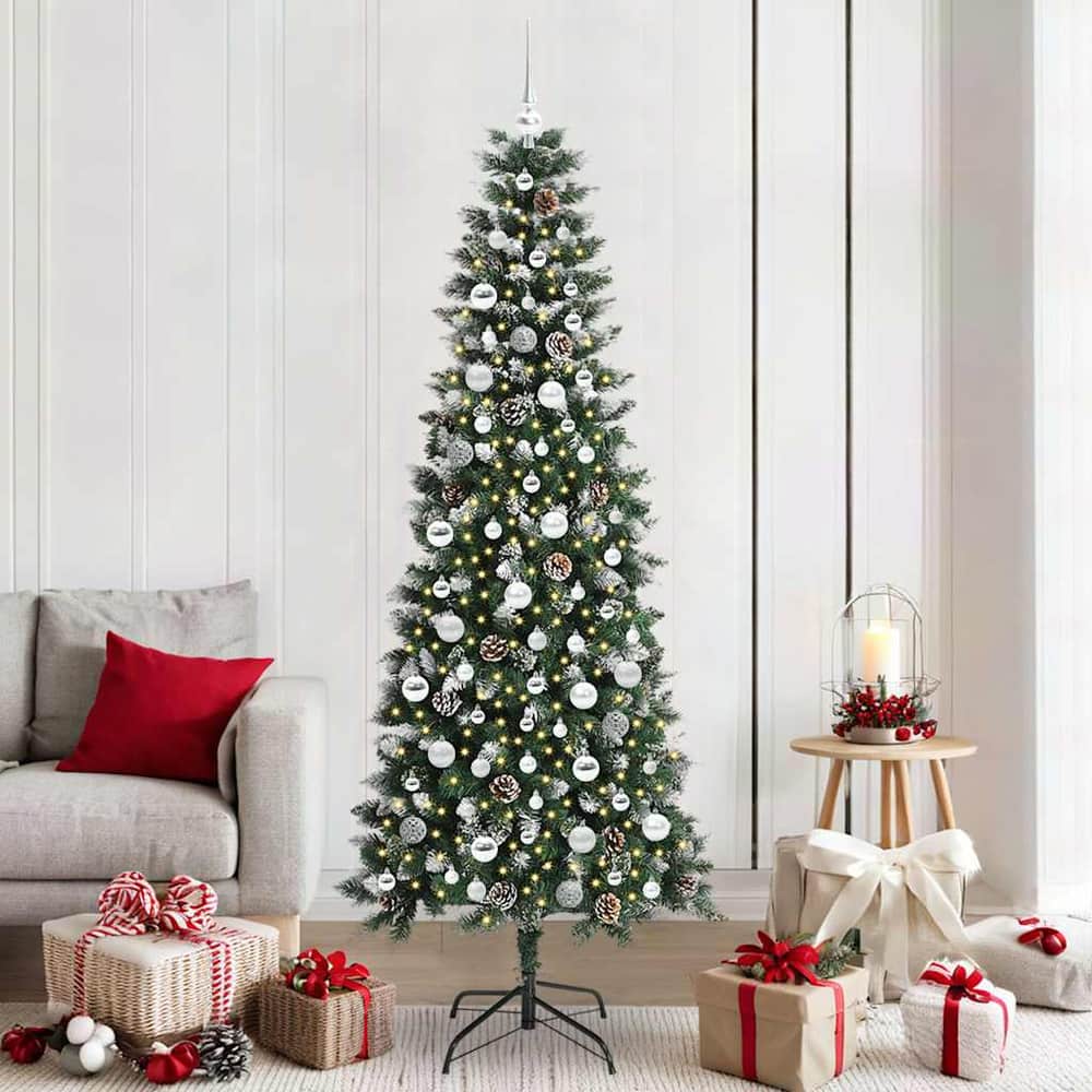 Artificial Christmas Tree Green 210 cm with LEDs &silver balls