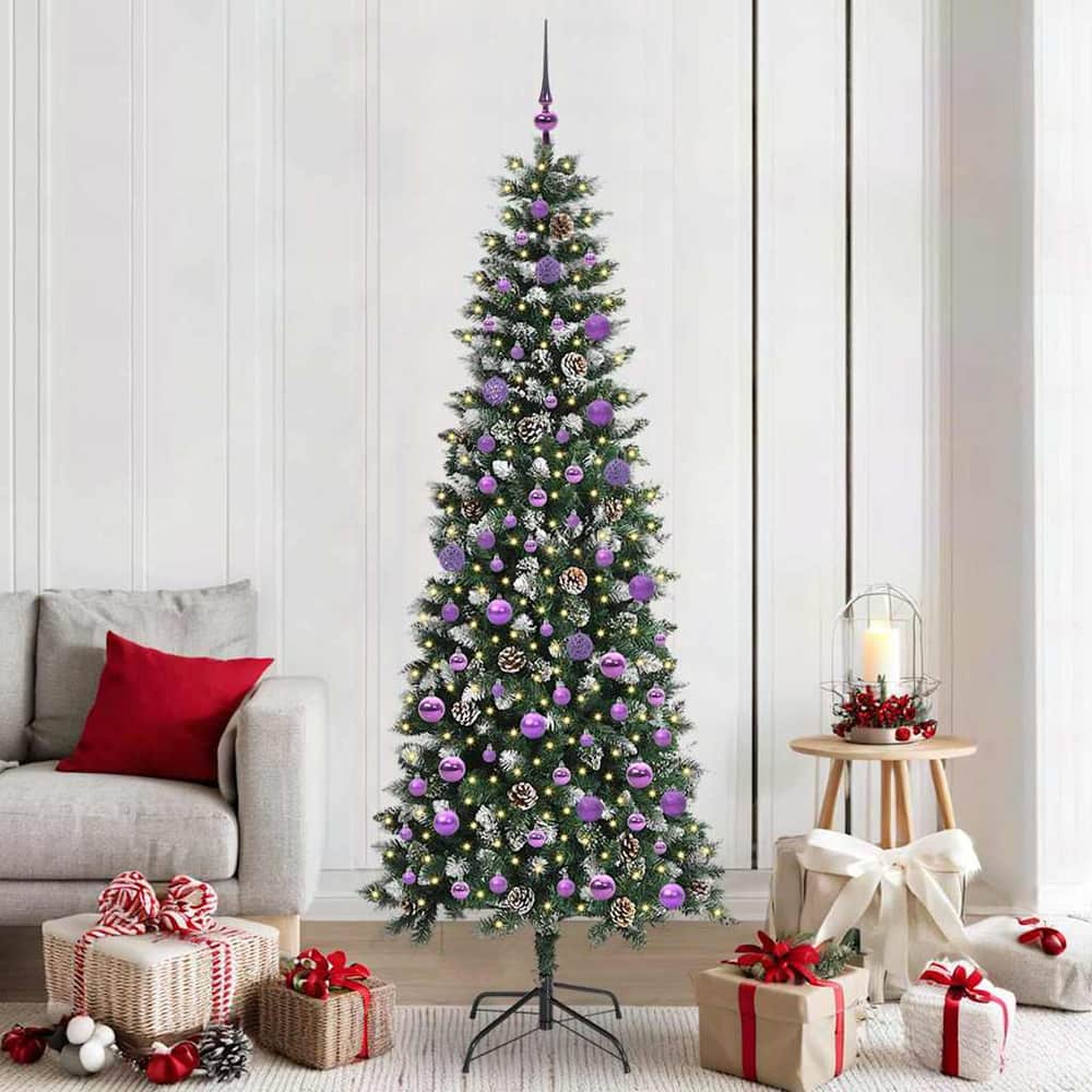 Artificial Christmas Tree Green 210 cm with LEDs &lilac balls