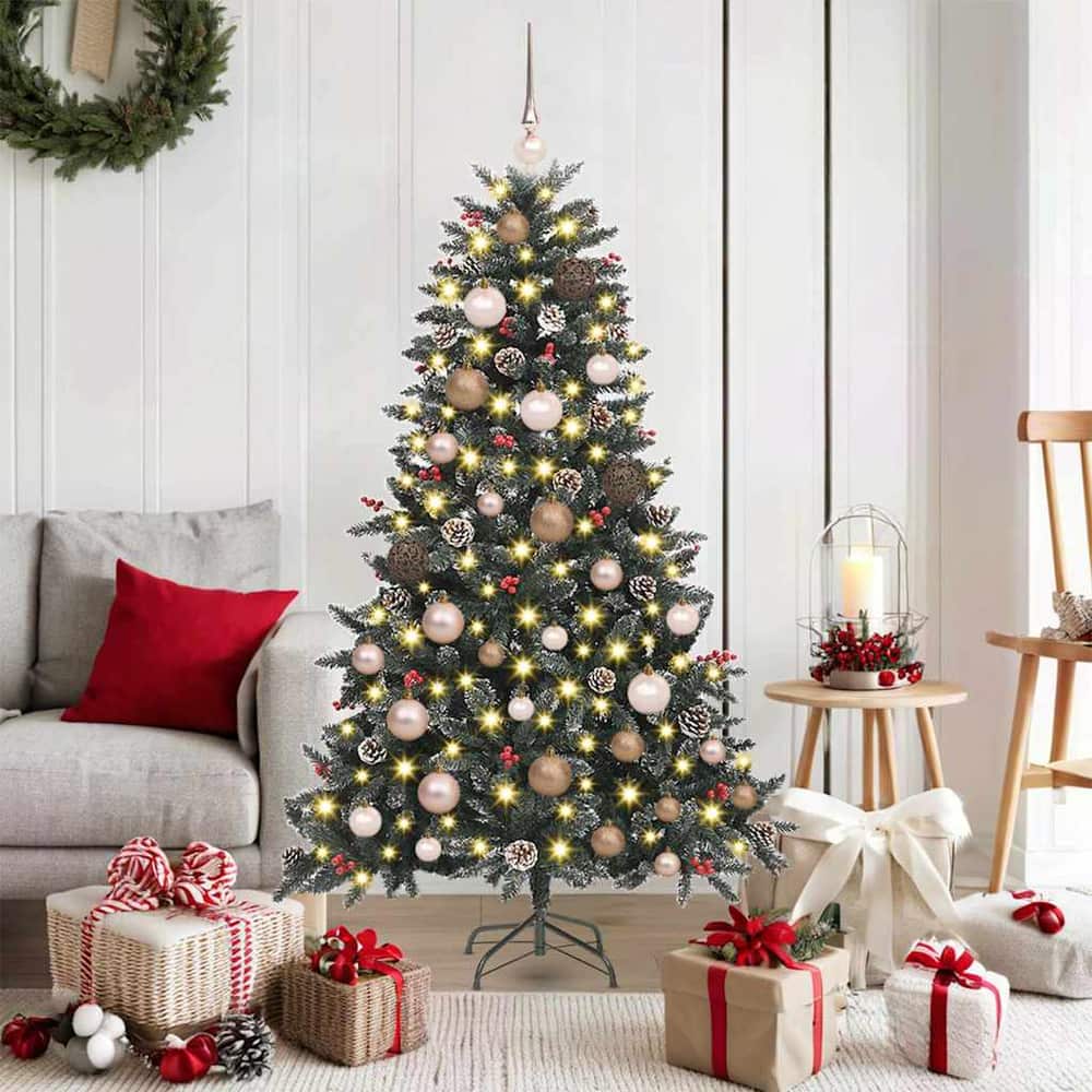 Artificial Christmas Tree Green 150 cm with LEDs &rose gold balls