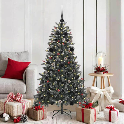 Artificial Christmas Tree Green 150 cm with LEDs &black balls