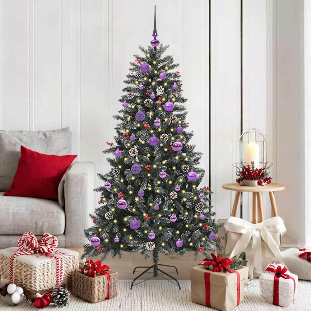 Artificial Christmas Tree Green 150 cm with LEDs &lilac balls