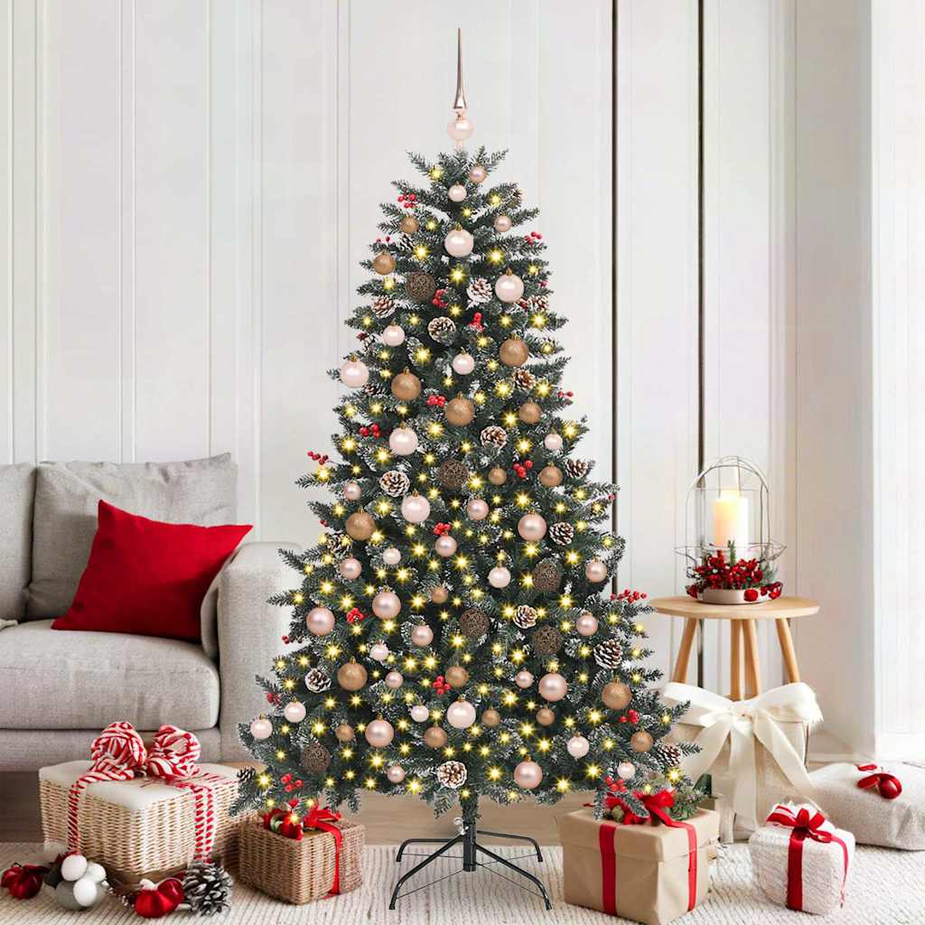 Artificial Christmas Tree Green 180 cm with LEDs &rose gold balls