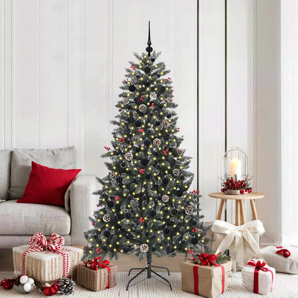 Artificial Christmas Tree Green 180 cm with LEDs &black balls