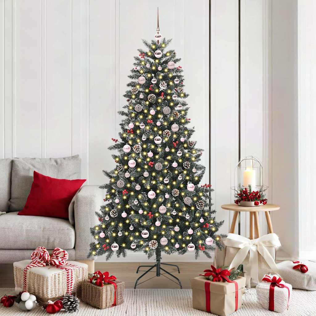 Artificial Christmas Tree Green 180 cm with LEDs &pink balls
