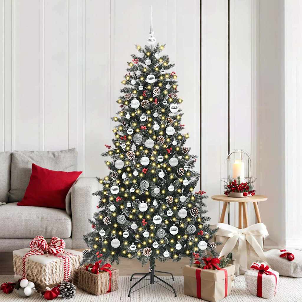 Artificial Christmas Tree Green 180 cm with LEDs &silver balls