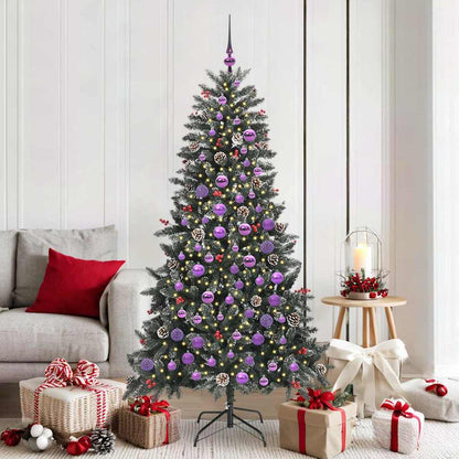 Artificial Christmas Tree Green 180 cm with LEDs &lilac balls