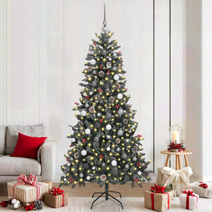 Artificial Christmas Tree Green 210 cm with LEDs &white/grey balls
