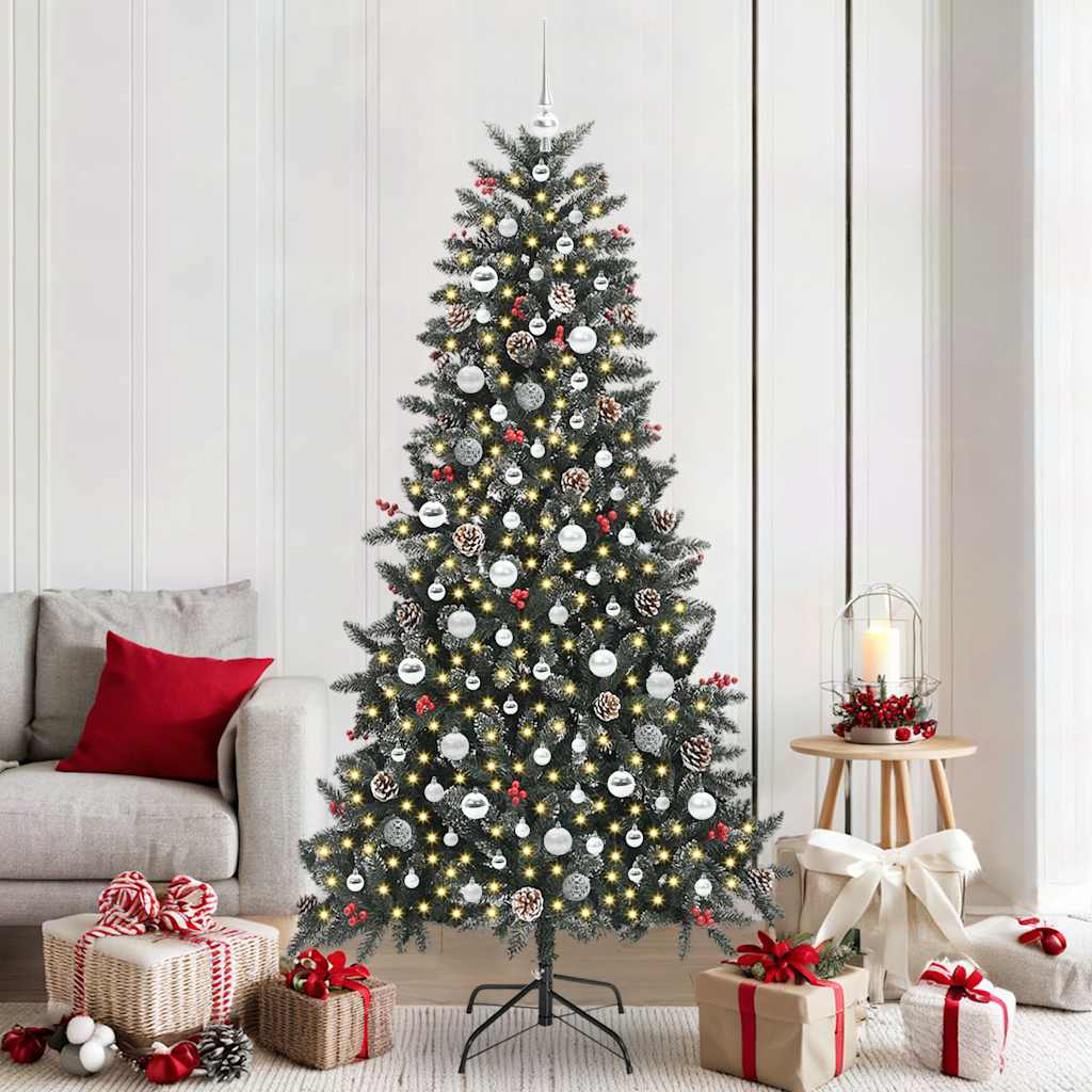 Artificial Christmas Tree Green 210 cm with LEDs &silver balls