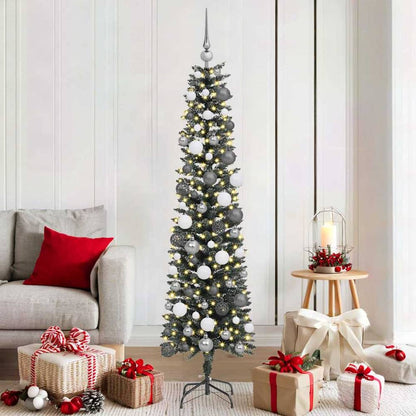 Artificial Christmas Tree Green 180 cm with LEDs &white/grey balls