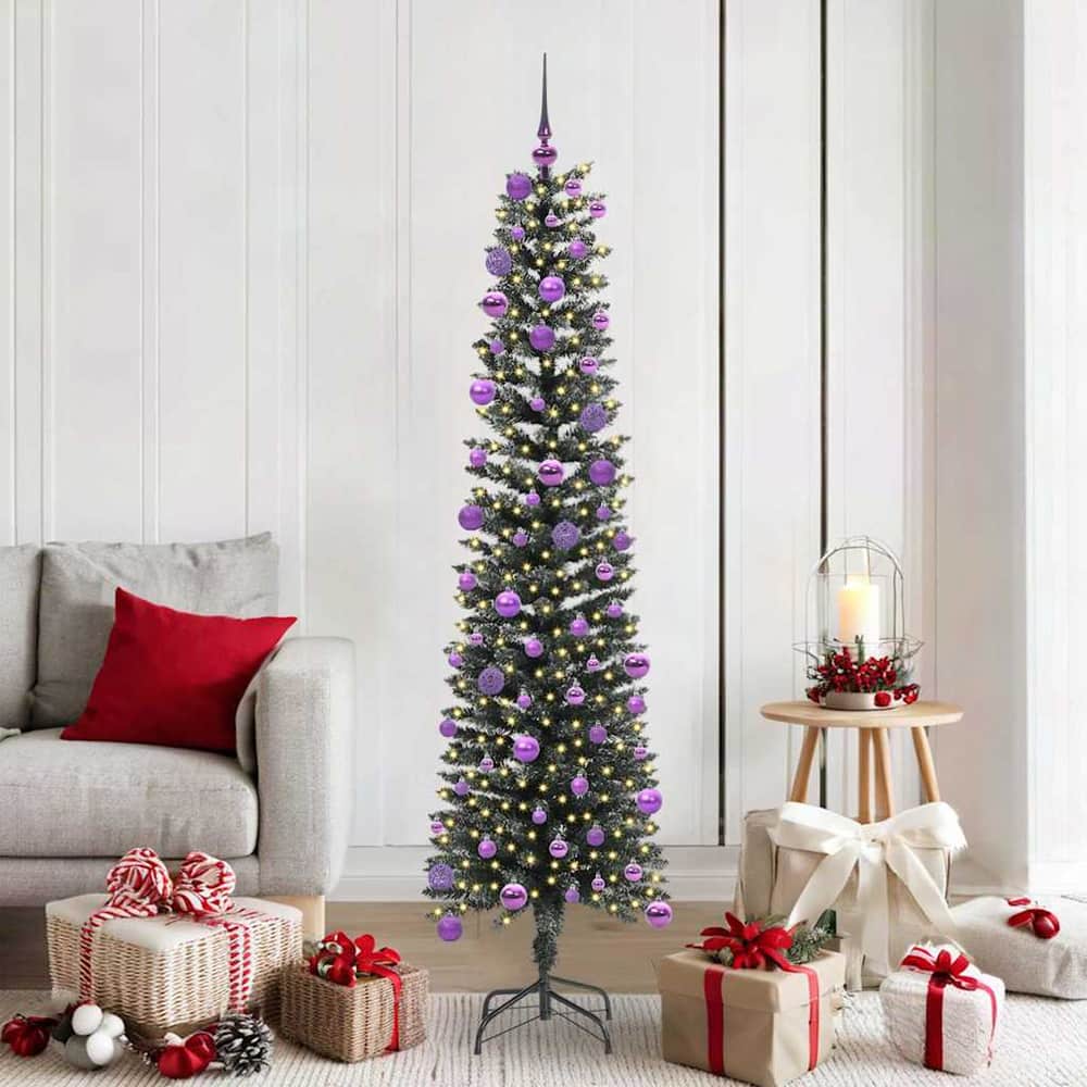 Artificial Christmas Tree Green 180 cm with LEDs &lilac balls