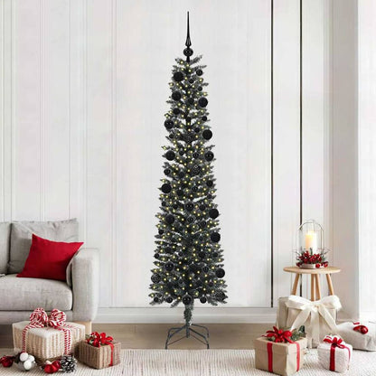 Artificial Christmas Tree Green 210 cm with LEDs &black balls