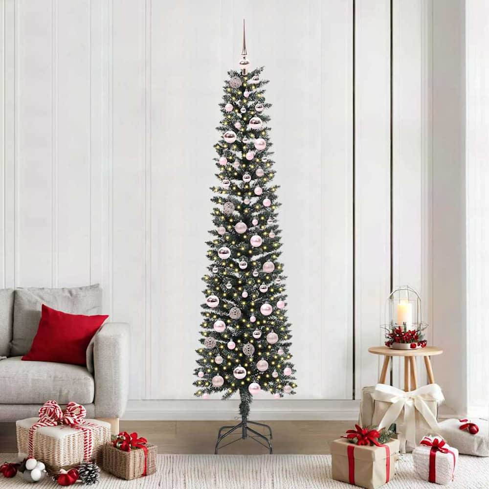Artificial Christmas Tree Green 210 cm with LEDs &pink balls