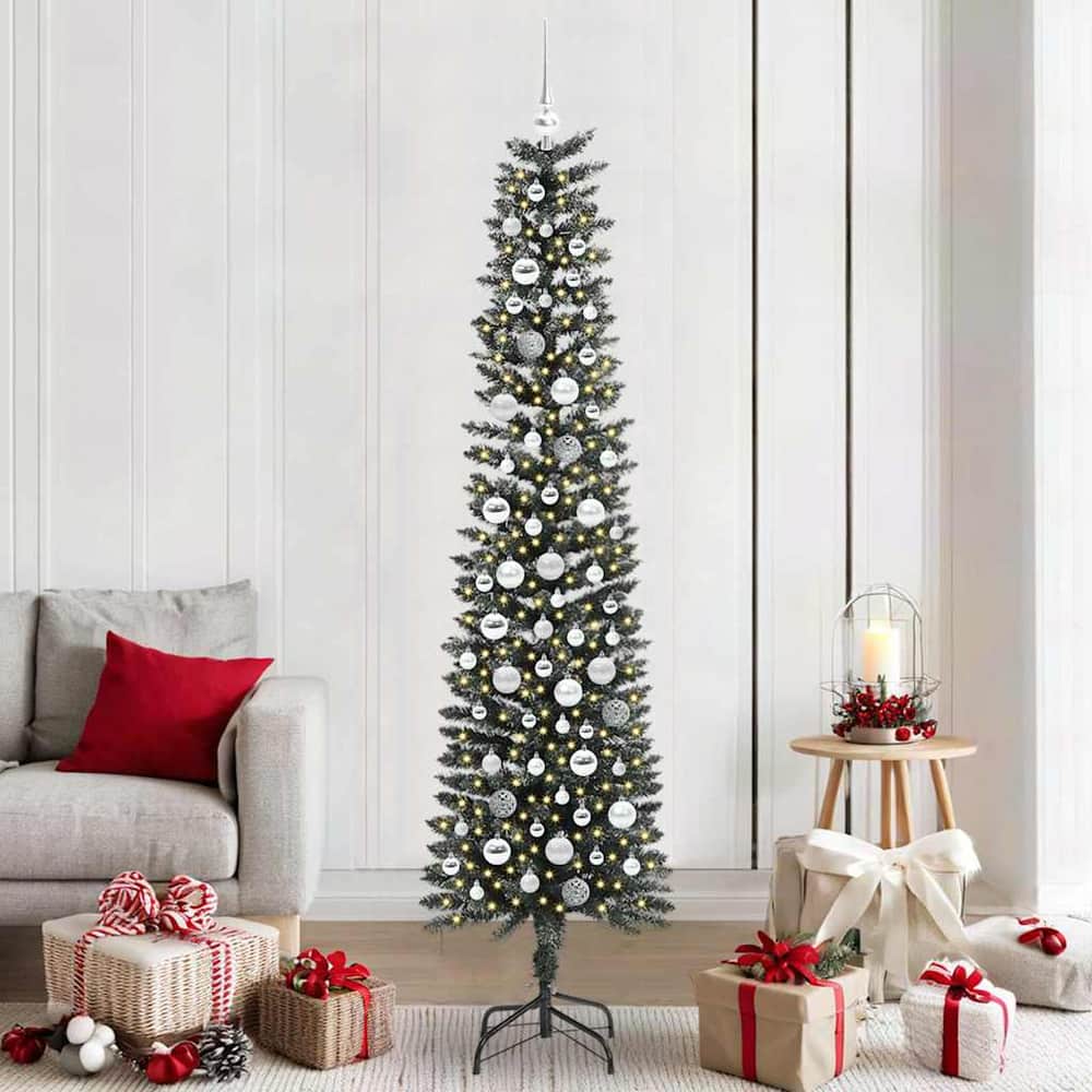 Artificial Christmas Tree Green 210 cm with LEDs &silver balls