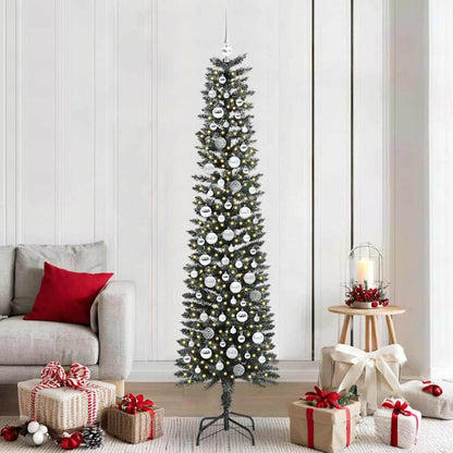Artificial Christmas Tree Green 210 cm with LEDs &silver balls