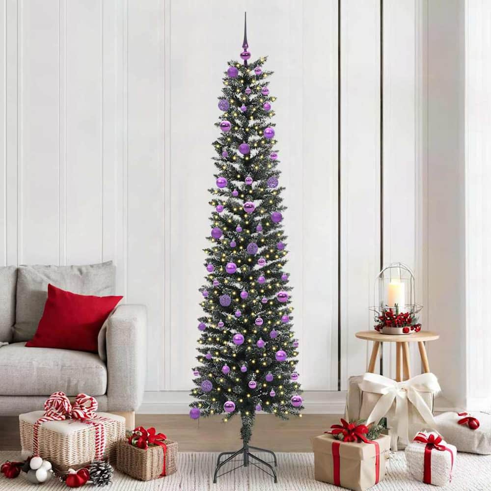 Artificial Christmas Tree Green 210 cm with LEDs &lilac balls