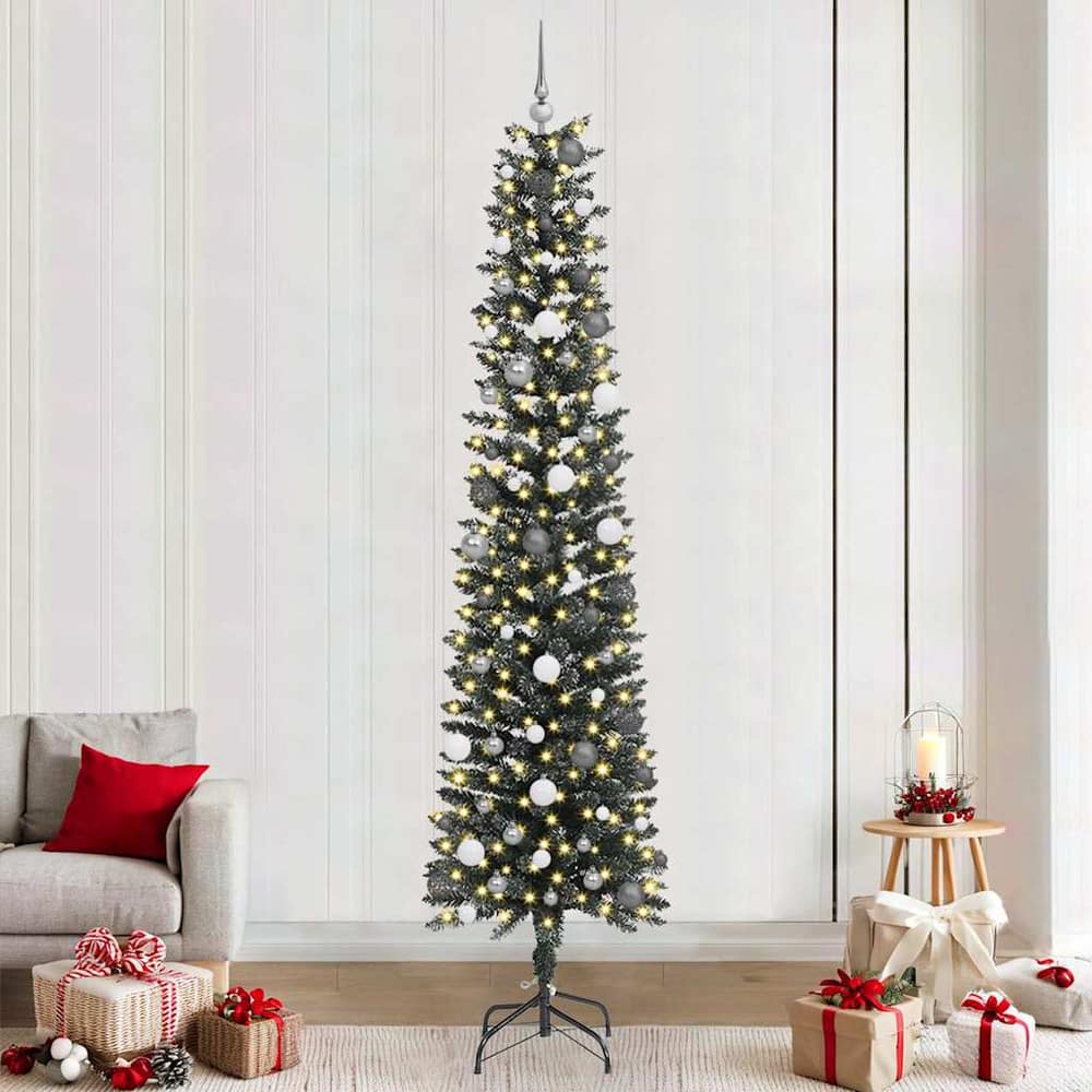 Artificial Christmas Tree Green 240 cm with LEDs &white/grey balls