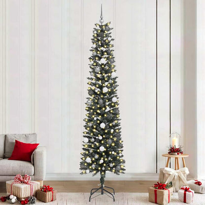 Artificial Christmas Tree Green 240 cm with LEDs &white/grey balls
