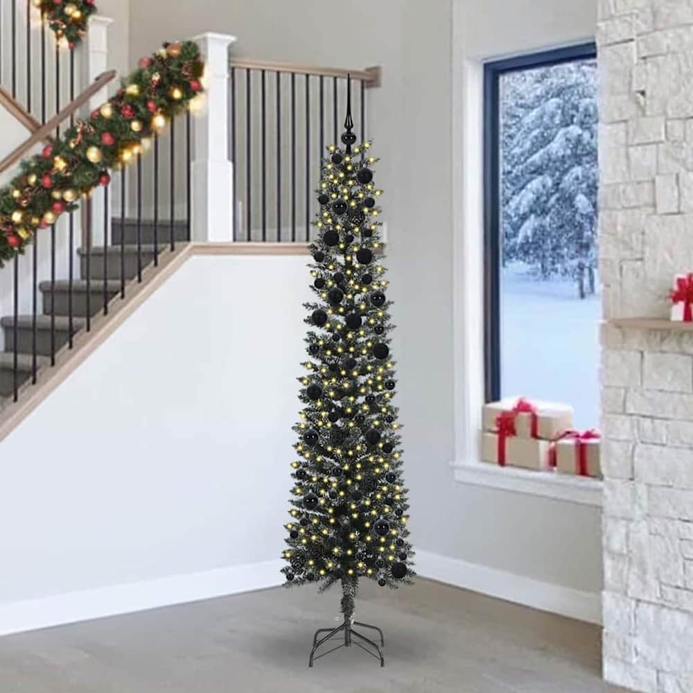 Artificial Christmas Tree Green 240 cm with LEDs &black balls