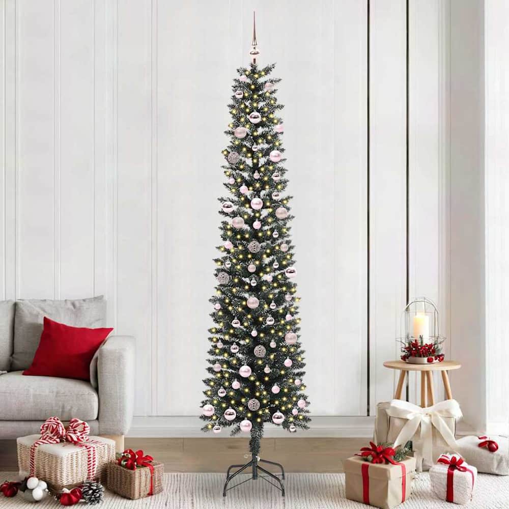 Artificial Christmas Tree Green 240 cm with LEDs &pink balls