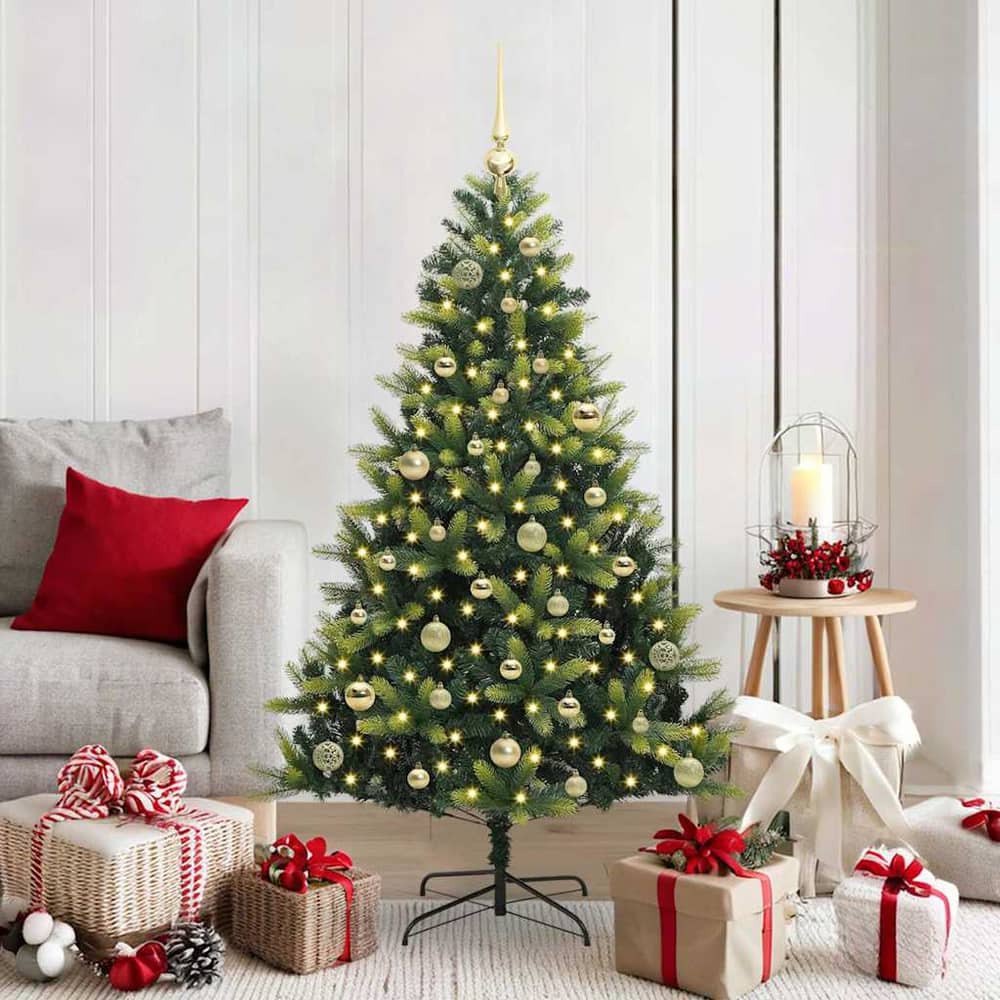 Artificial Hinged Christmas Tree 150 LEDs Green 150 cm with LEDs&gold balls