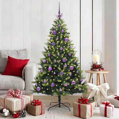Artificial Hinged Christmas Tree 150 LEDs Green 150 cm with LEDs&lilac balls
