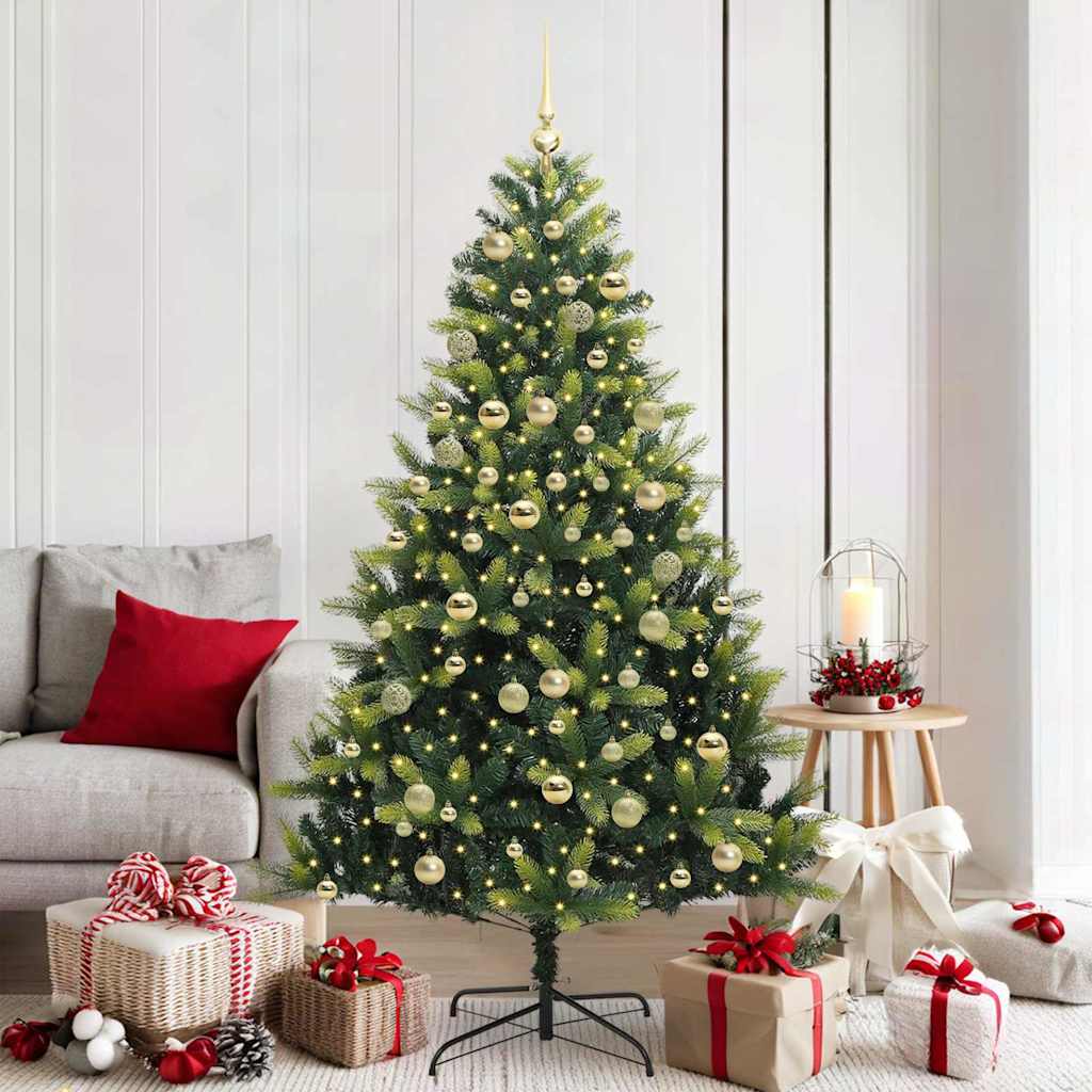 vidaXL Artificial Hinged Christmas Tree 300 LEDs Green 180 cm 1
