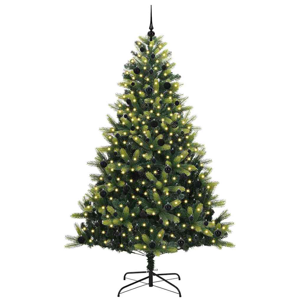 Artificial Hinged Christmas Tree 300 LEDs Green 240 cm with LEDs&black balls
