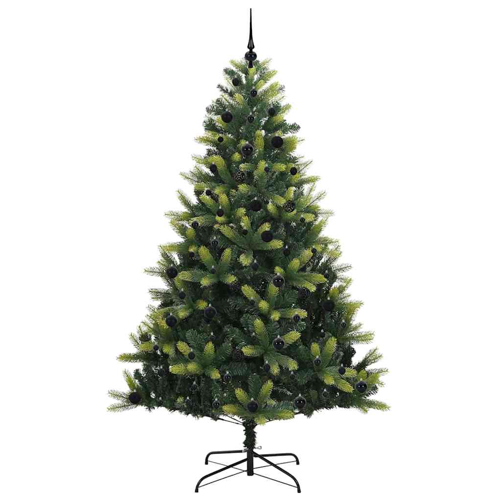 Artificial Hinged Christmas Tree 300 LEDs Green 240 cm with LEDs&black balls