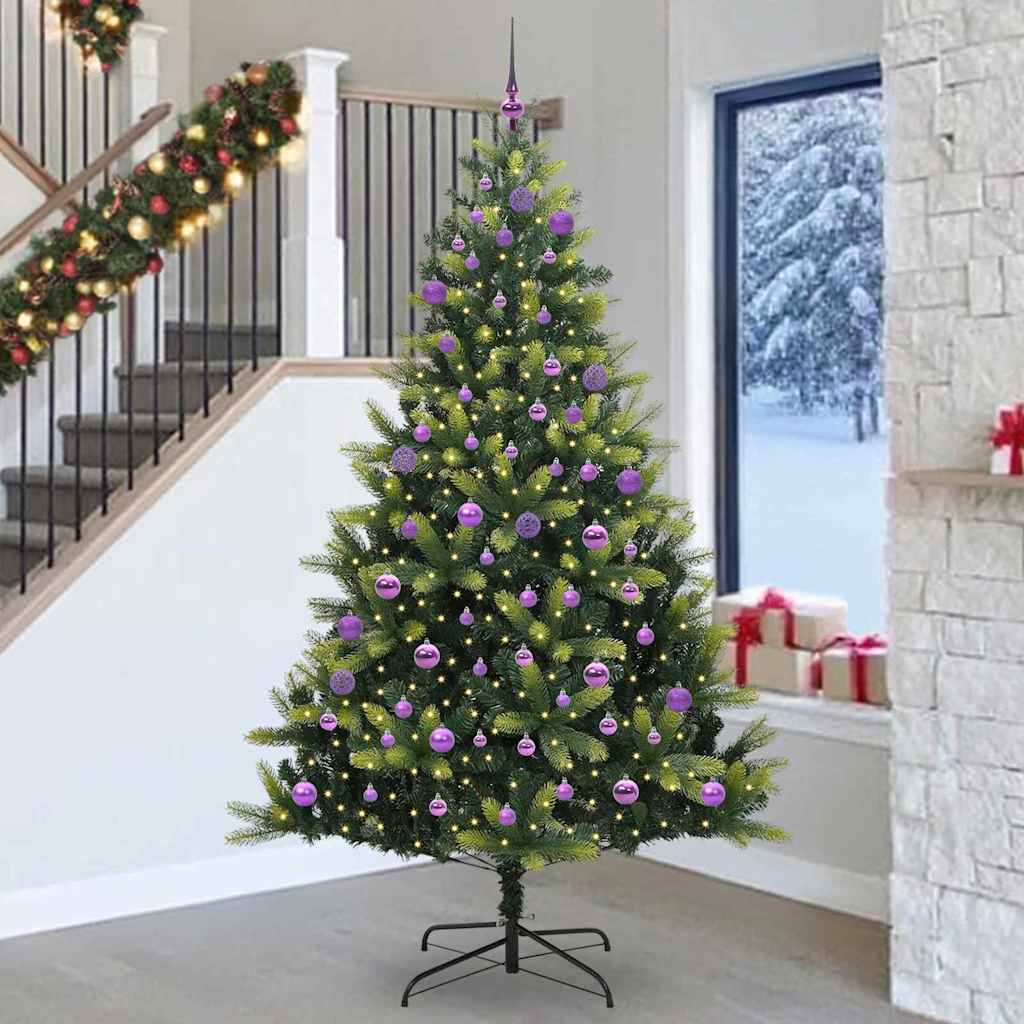 Artificial Hinged Christmas Tree 300 LEDs Green 240 cm with LEDs&lilac balls