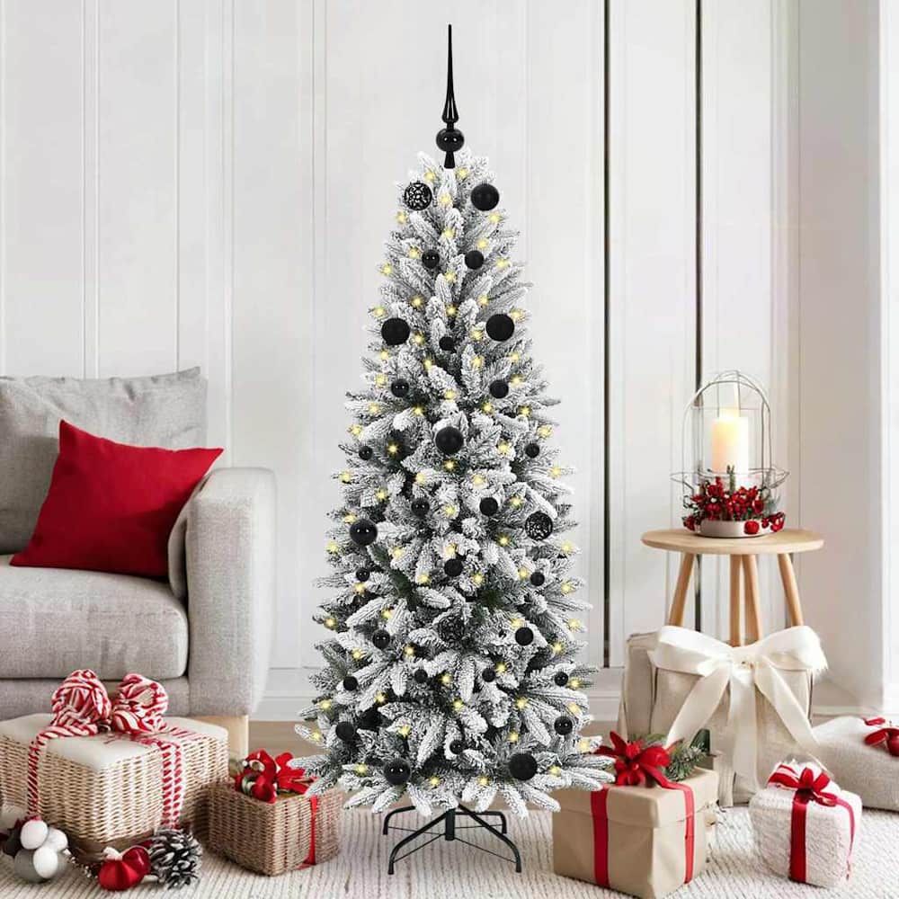 Artificial Christmas Tree White Green and White 150 cm with LEDs &black balls