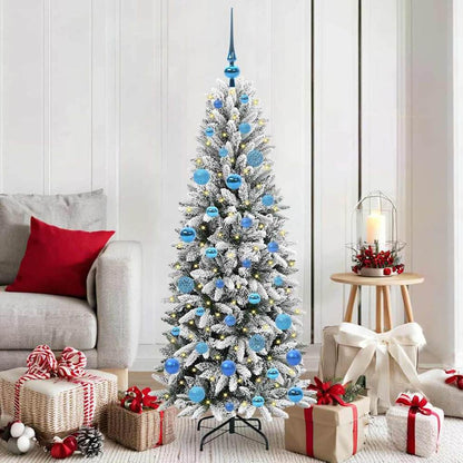 Artificial Christmas Tree White Green and White 150 cm with LEDs &blue balls