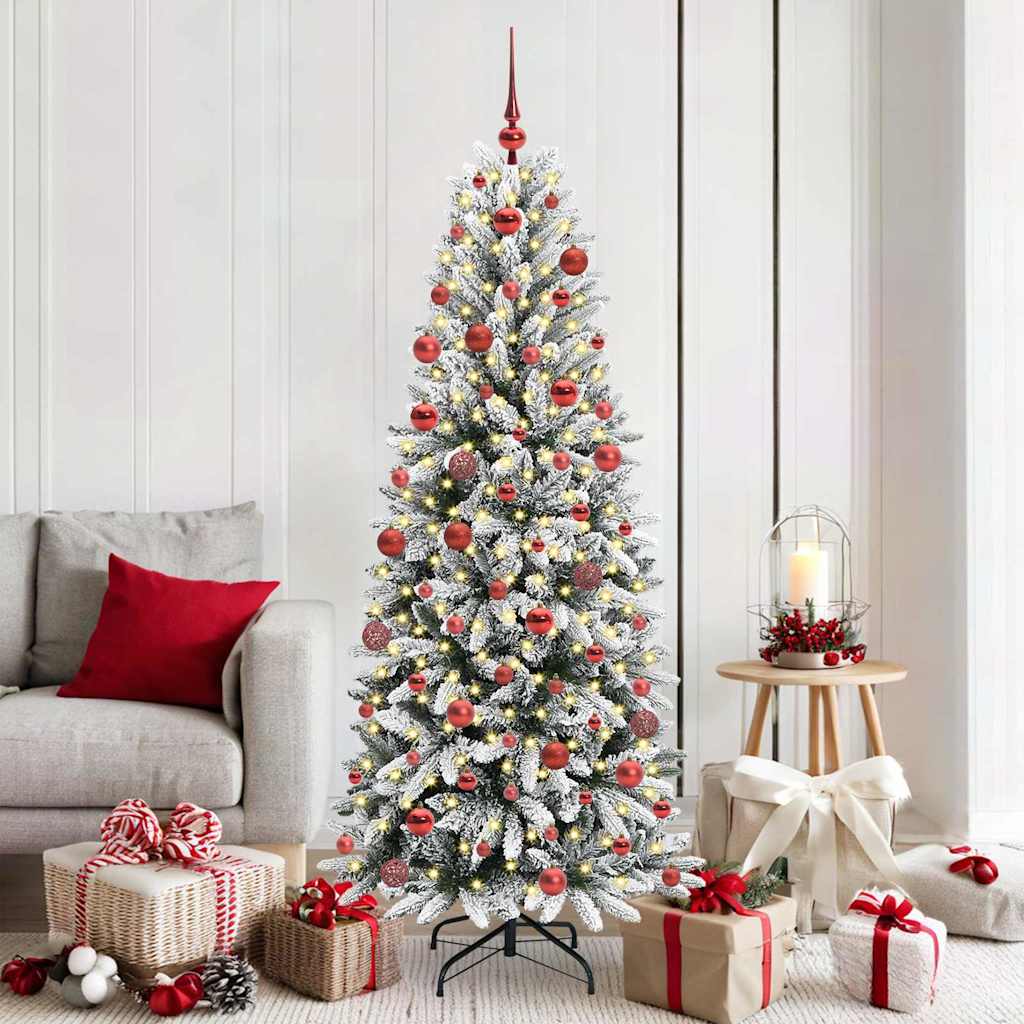 Artificial Christmas Tree White Green and White 180 cm with LEDs &red balls