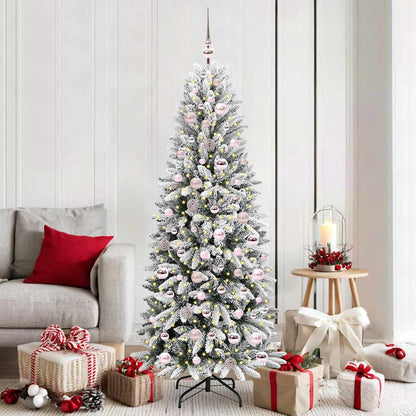 Artificial Christmas Tree White Green and White 180 cm with LEDs &pink balls