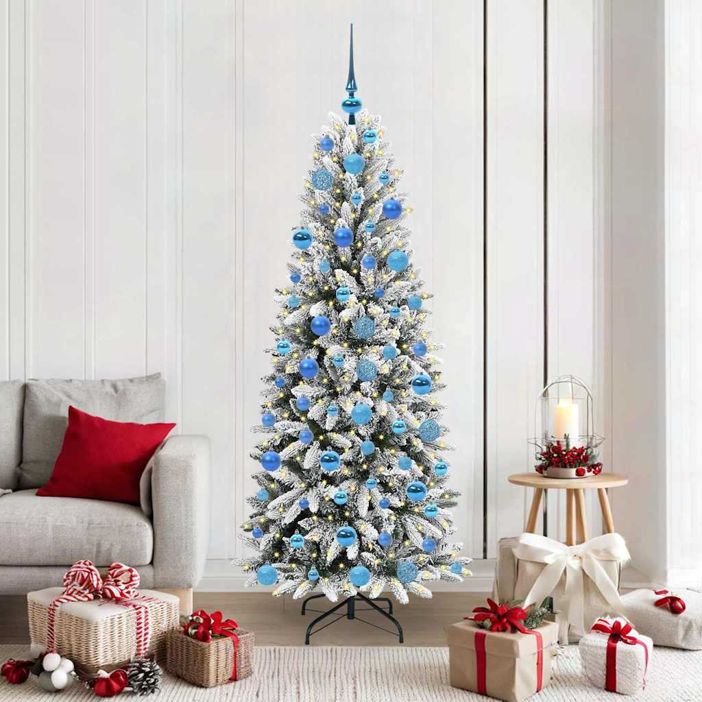 Artificial Christmas Tree White Green and White 180 cm with LEDs &blue balls