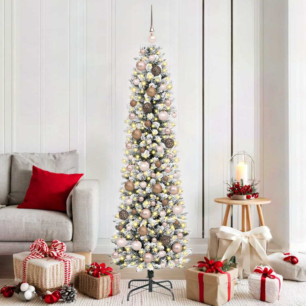 Artificial Christmas Tree White 180 cm with LEDs & rose gold balls