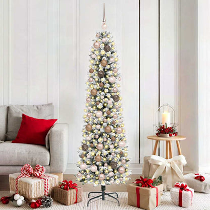 Artificial Christmas Tree White 180 cm with LEDs & rose gold balls