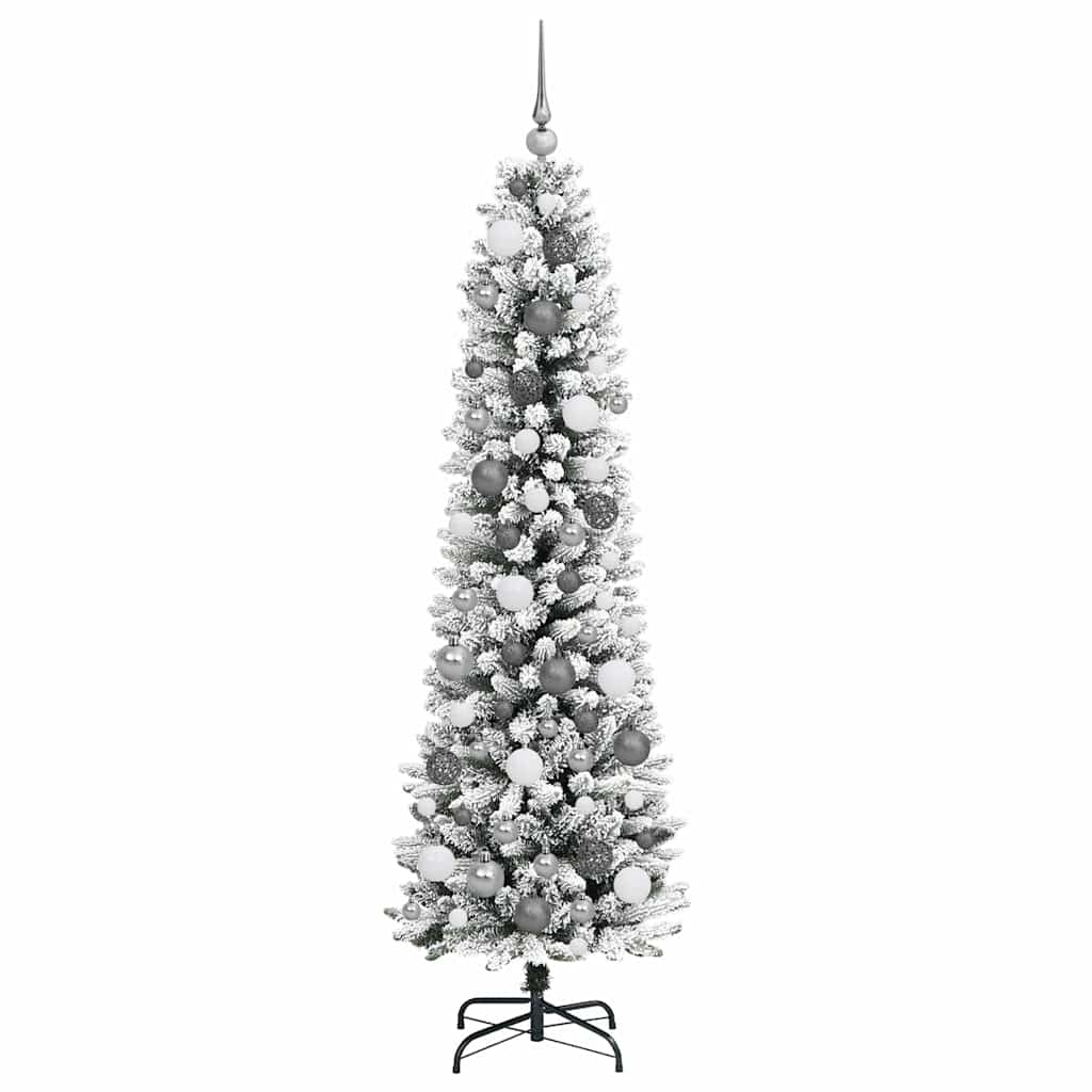 Artificial Christmas Tree White 180 cm with LEDs & white/grey balls