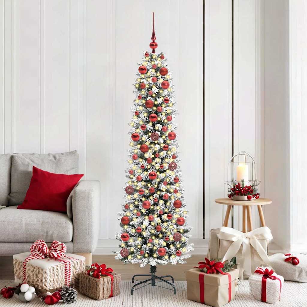 Artificial Christmas Tree White 180 cm with LEDs & red balls
