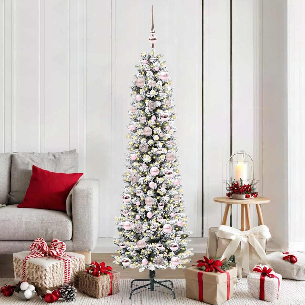 Artificial Christmas Tree White 180 cm with LEDs & pink balls
