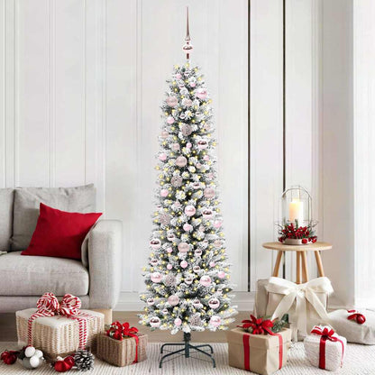 Artificial Christmas Tree White 180 cm with LEDs & pink balls