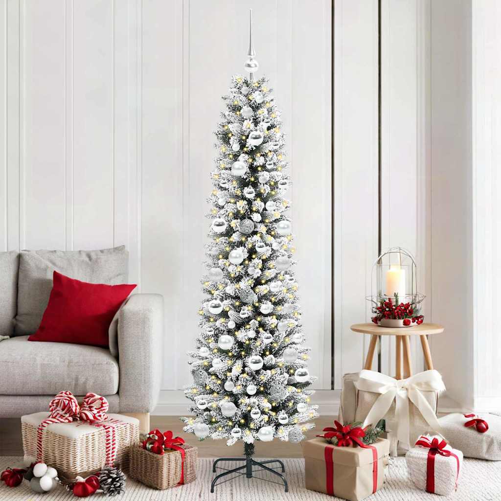 Artificial Christmas Tree White 180 cm with LEDs & silver balls