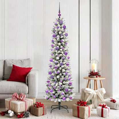 Artificial Christmas Tree White 180 cm with LEDs & lilac balls