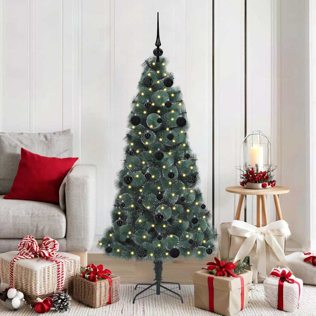 vidaXL Artificial Pre-lit Christmas Tree with Ball Set Green 150 cm 1