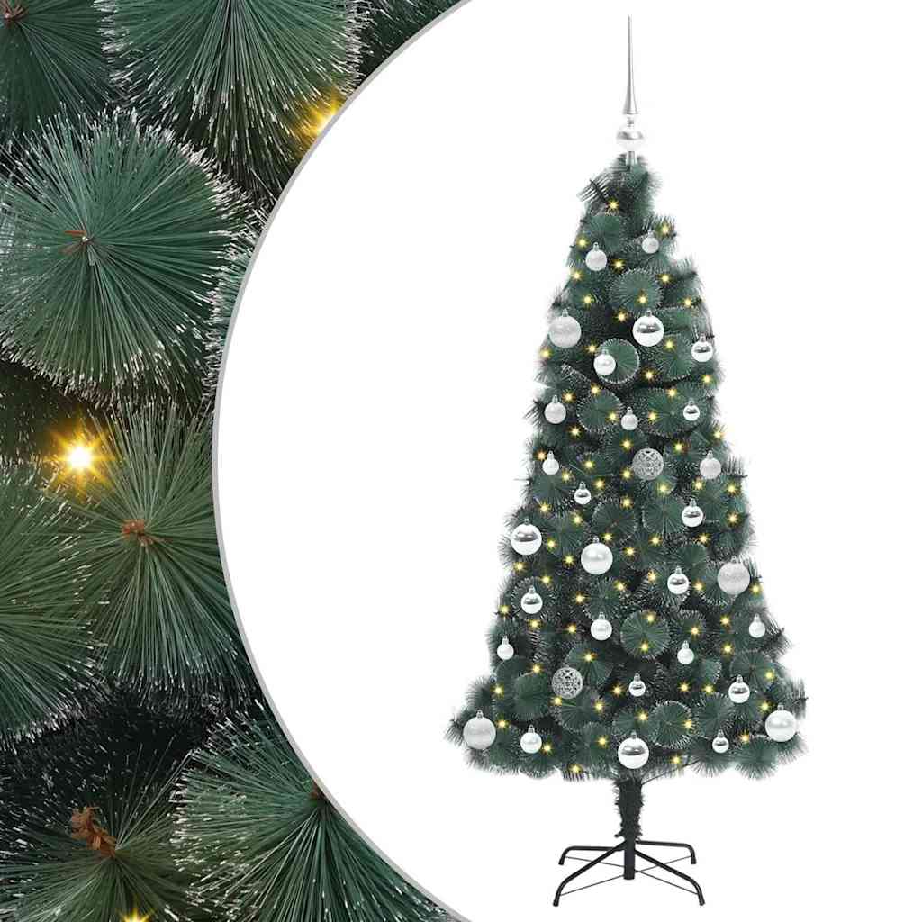vidaXL Artificial Pre-lit Christmas Tree with Ball Set Green 150 cm 2