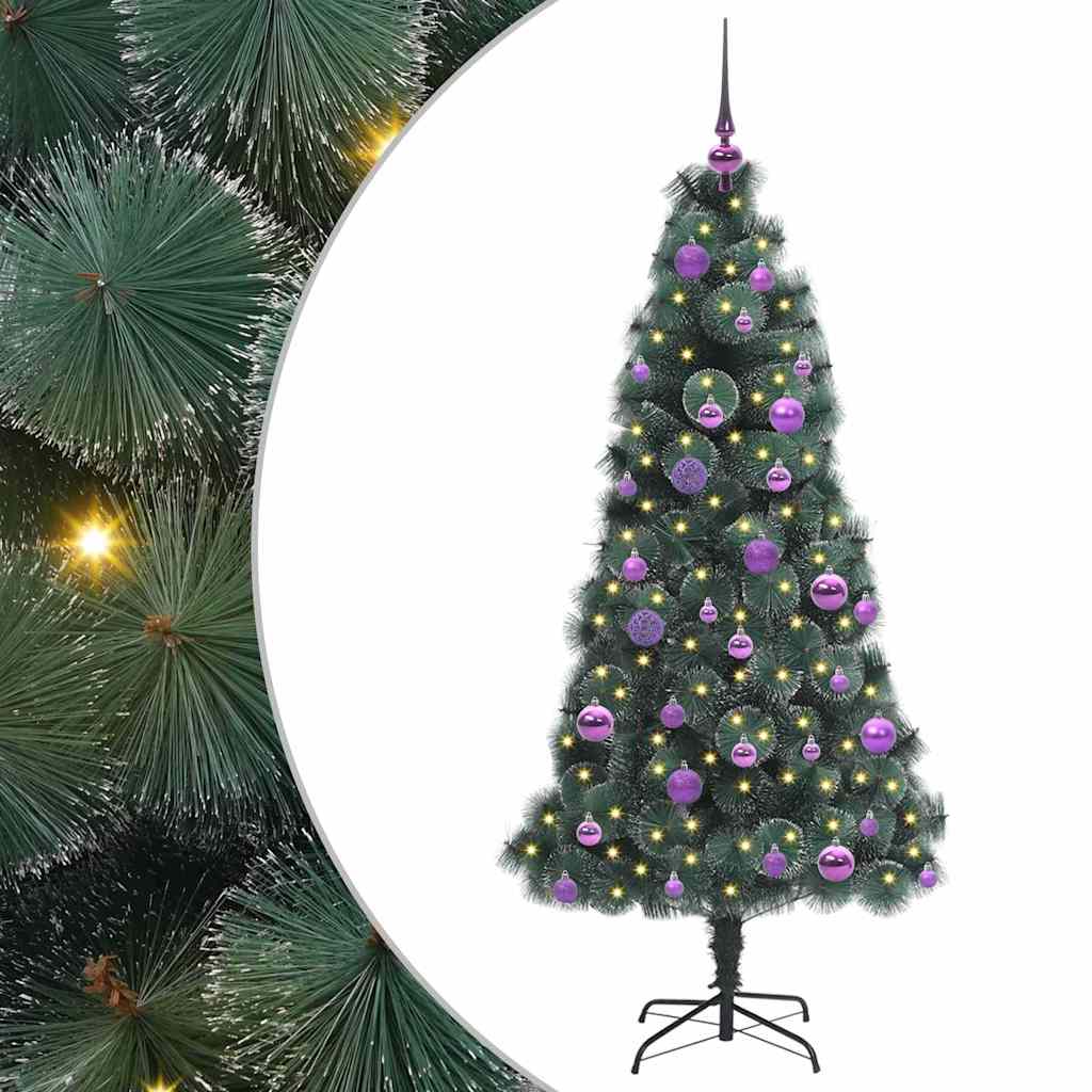 vidaXL Artificial Pre-lit Christmas Tree with Ball Set Green 150 cm 2