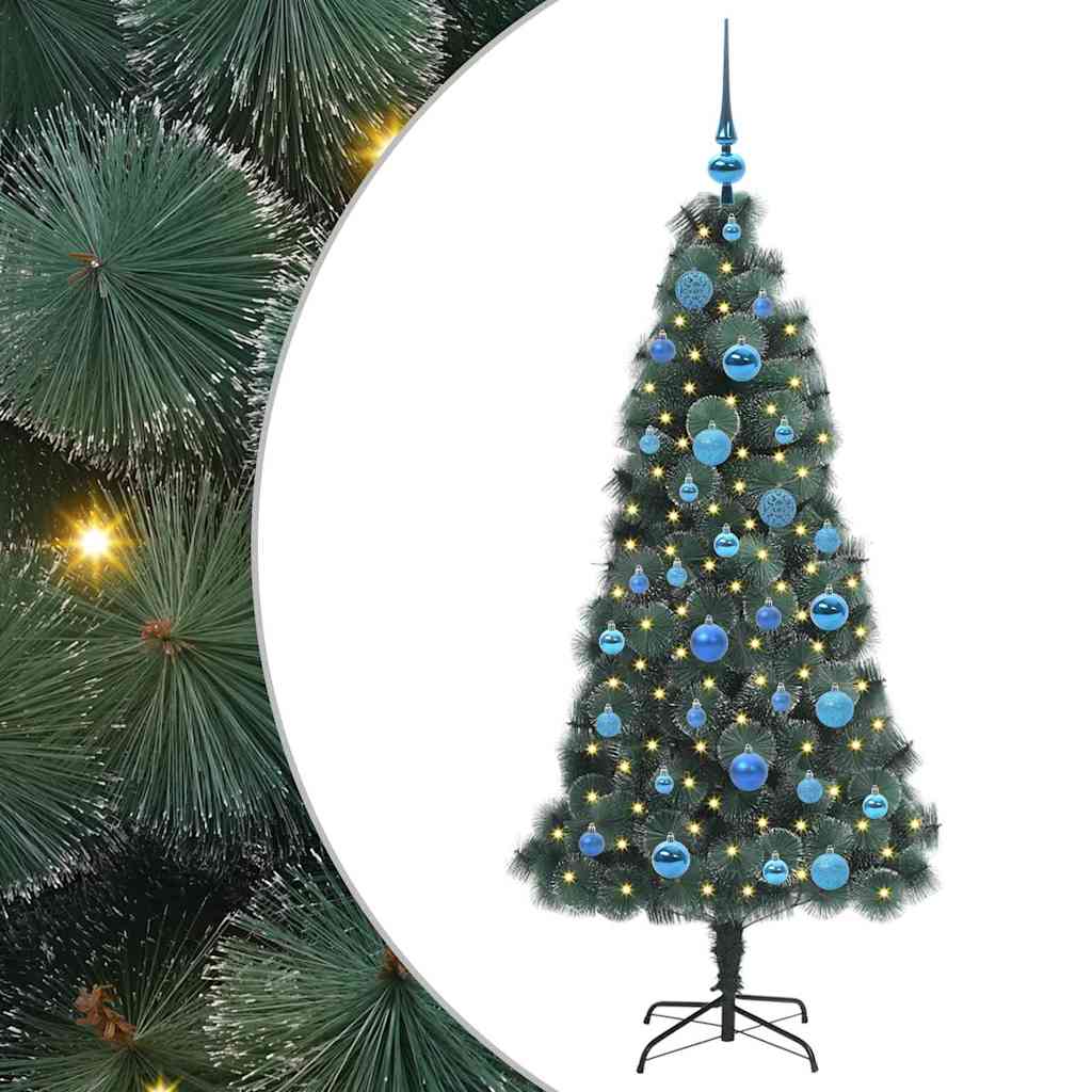 vidaXL Artificial Pre-lit Christmas Tree with Ball Set Green 150 cm 2